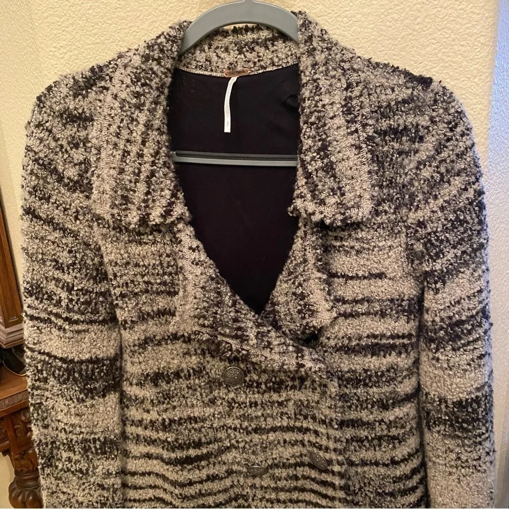 FREE PEOPLE Women Zebra Yarn Double Breasted Wool Blend Cardigan Size Small